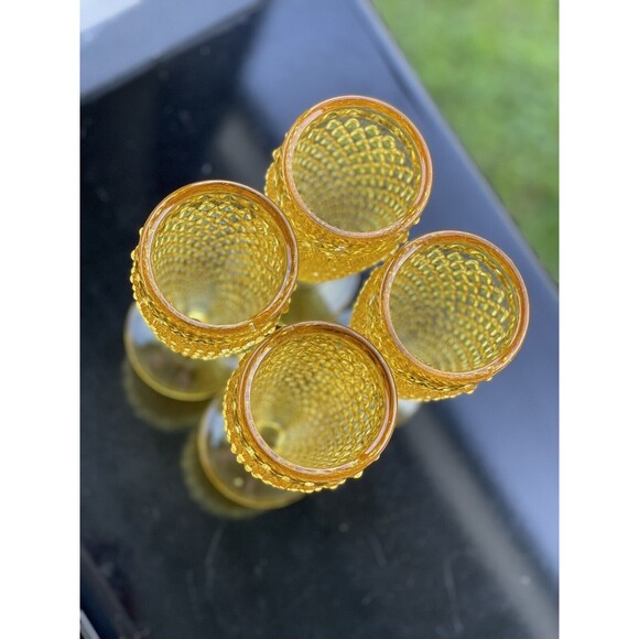 4‎ L.E. Smith Hobnail 8oz Glasses Footed Pedestal Wine Parfait Yellow Gold Amber - Picture 5 of 13